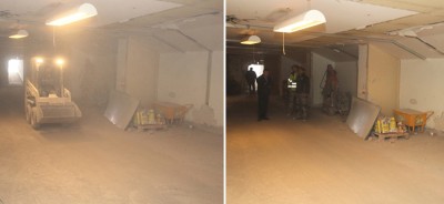 Пример работы ионизирующего очистителя воздуха OxySan. Изображение слева — до работы OxySan, справа через 15 минут после включения